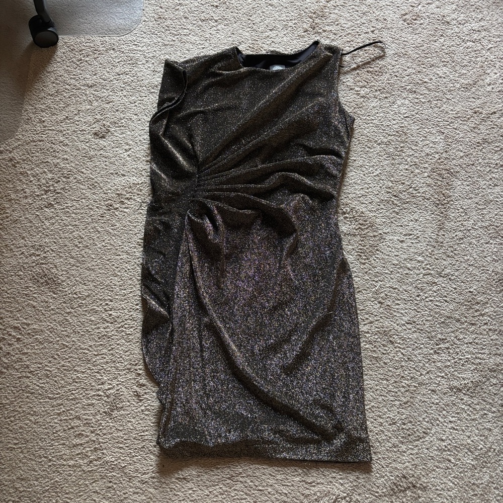 Vince Camuto Shimmering Black Asymmetrical Dress one shoulder